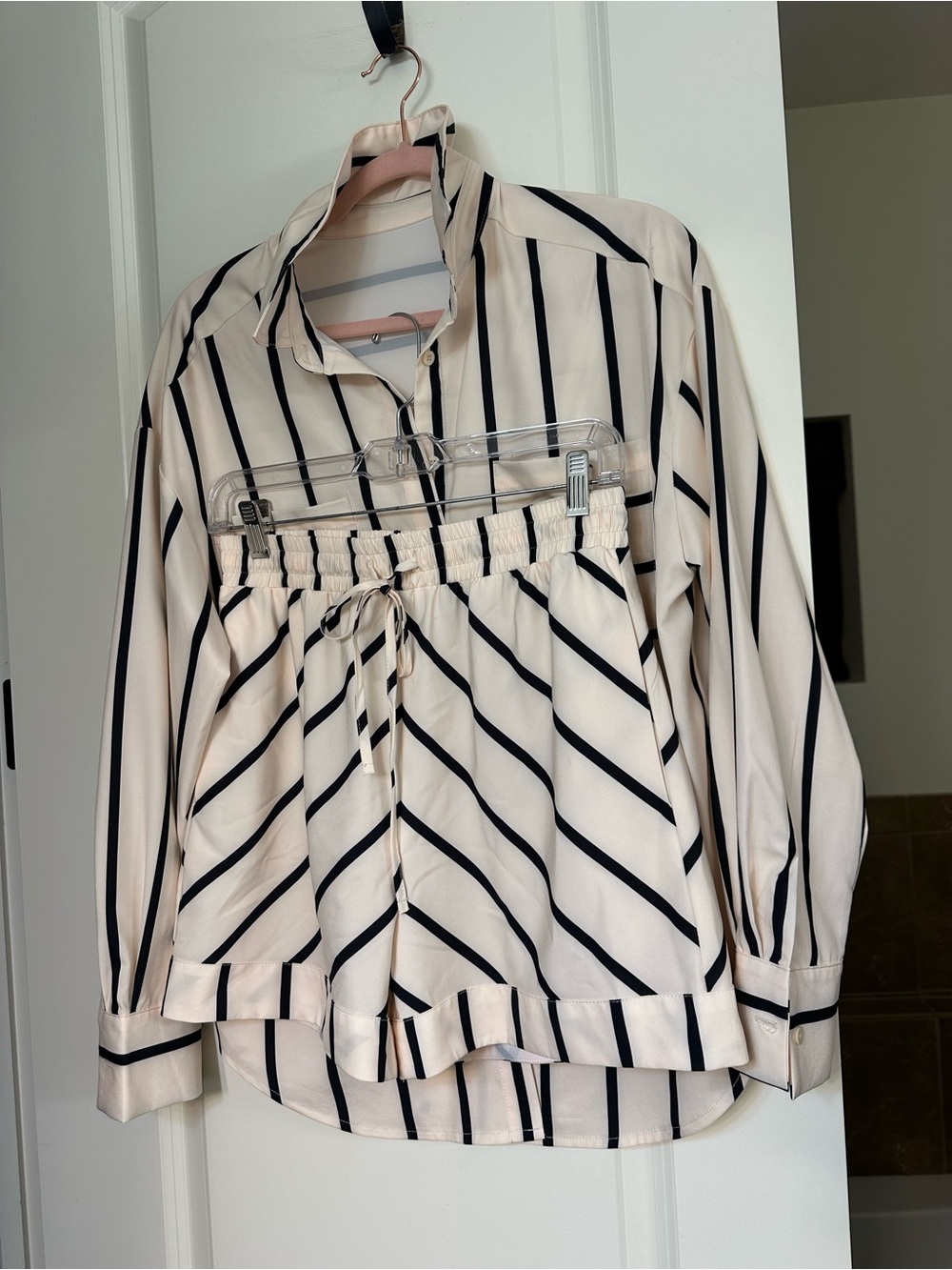 Striped Black/Cream Shorts & Button Up Set - Picture 11 of 16